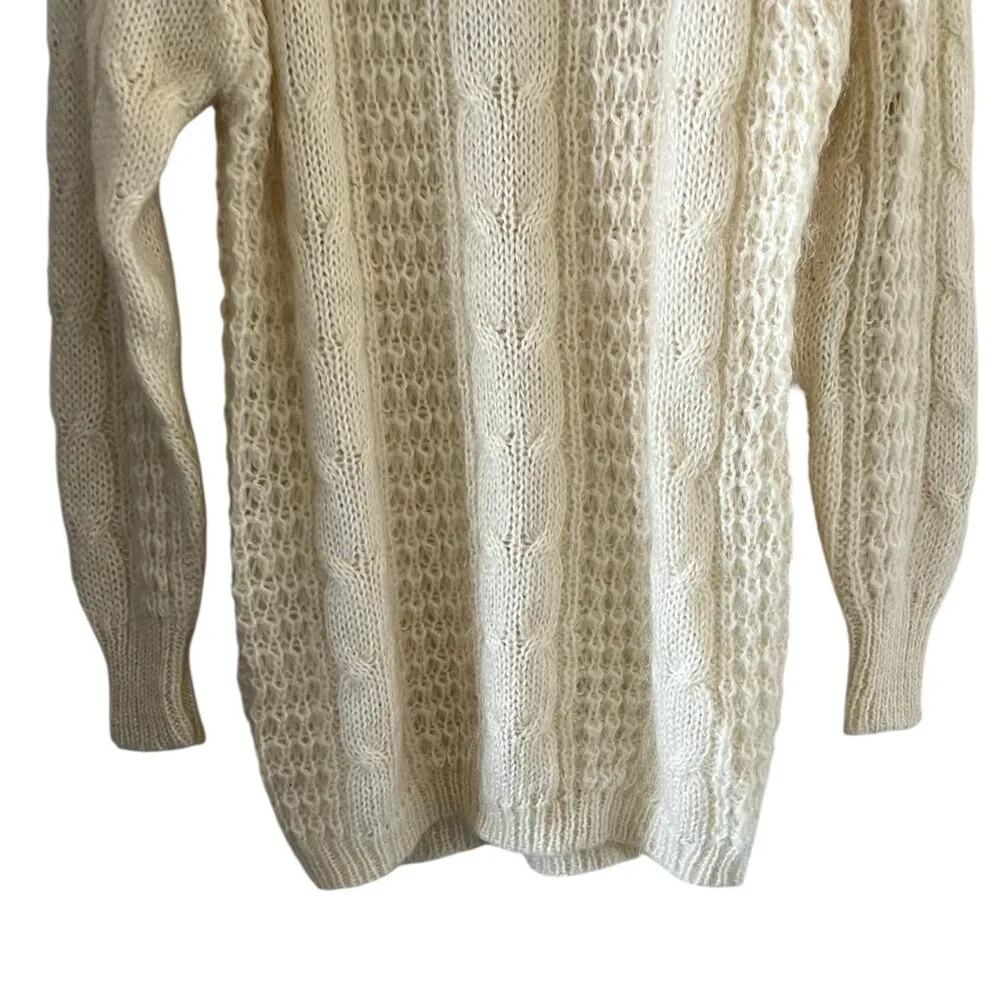Karin Scott Vingtage Mohair Blend Cable Knit Sweater In Cream Size M
